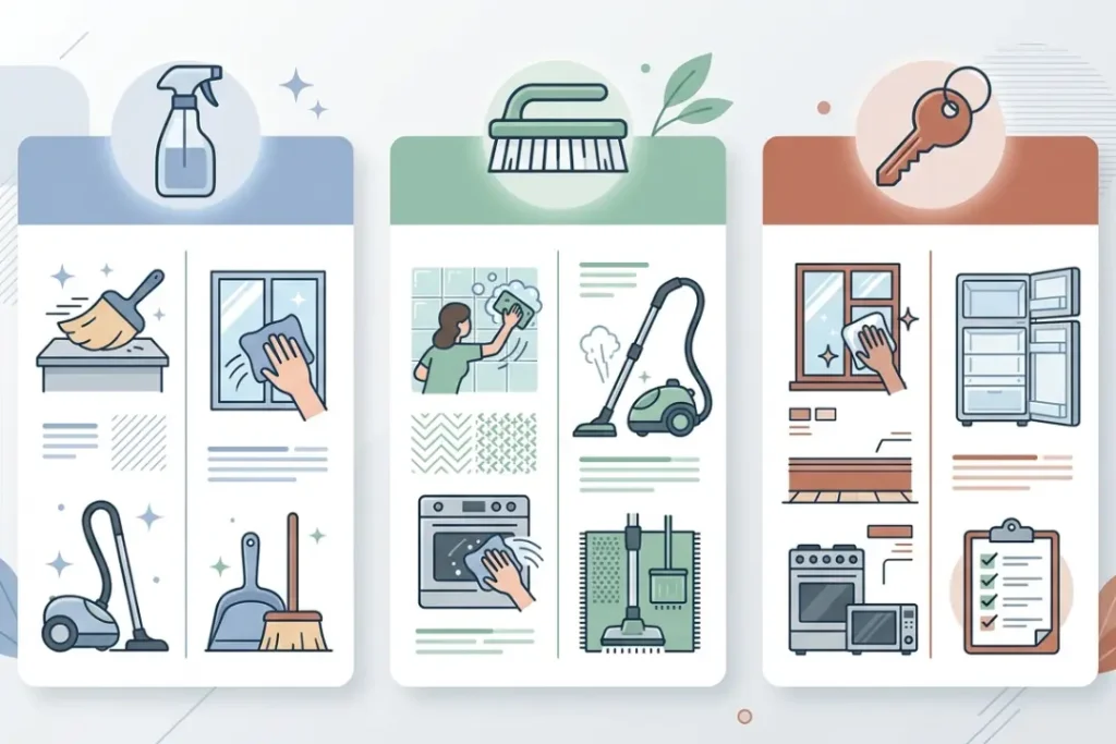 Comparison of standard clean, deep clean, and end of tenancy clean services
