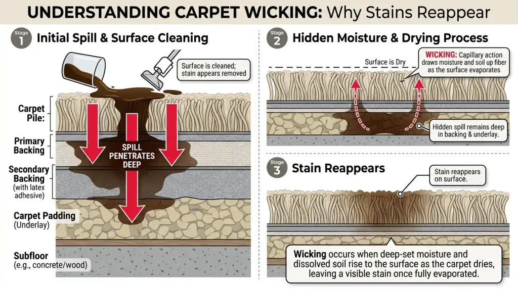 Why Professional Carpet Cleaning for Stain Removal Is Worth It 2 diagram showing how carpet stain wicking works