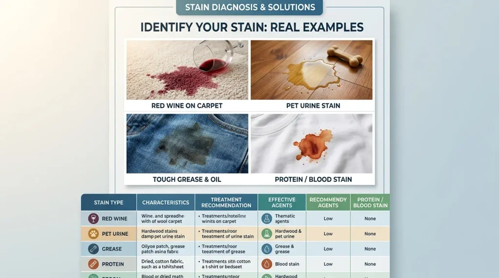 Why Professional Carpet Cleaning for Stain Removal Is Worth It 3 examples of common carpet stains wine, pet urine, grease, protein