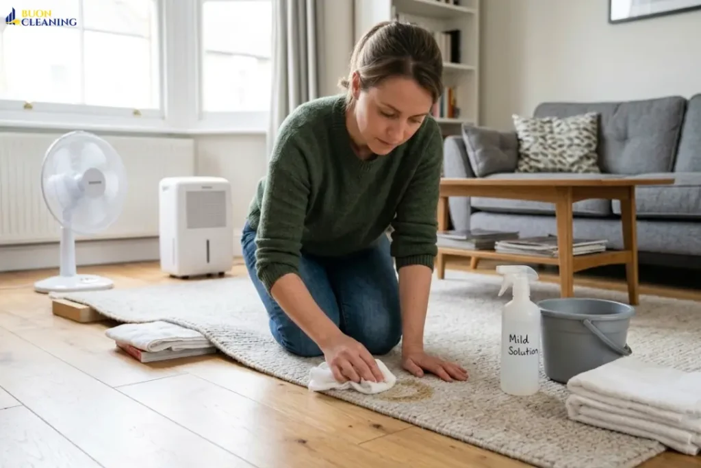 Cleaning an area rug at home