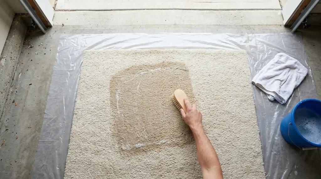 Soft brush cleaning one square-metre patch of a wool rug in the direction of the pile