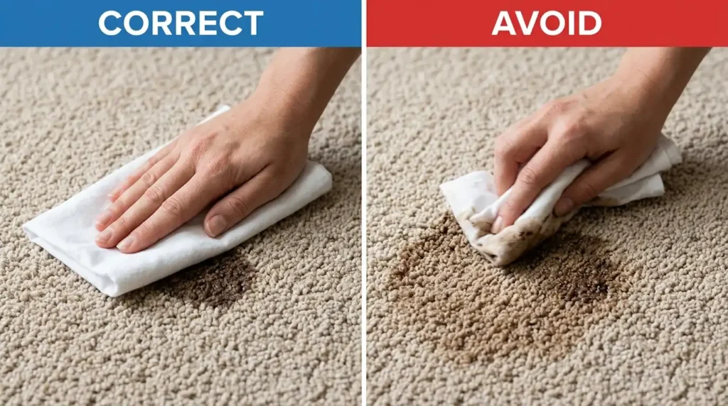 Remove Pet Stains and Odours from Carpet: 7 Proven Methods 2 Blotting technique correct vs. rub