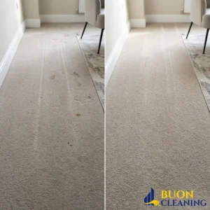 Before and after carpet cleaning in a Sherwood Nottingham lounge, with ground in soil removed from the seating area