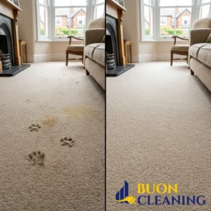 Before and after pet stain removal from a carpet in Wollaton Nottingham by Buon Cleaning