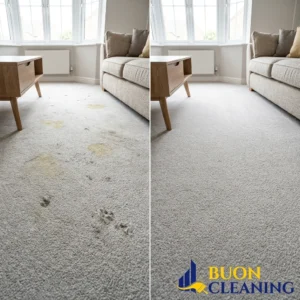 Before and after carpet stain and odour removal in Basford Nottingham by Buon Cleaning