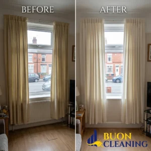 Before and after curtain cleaning carried out on the pole at a property in The Park Nottingham