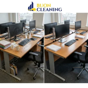 Before and after open plan office cleaning in Nottingham city centre by the Buon Cleaning commercial team