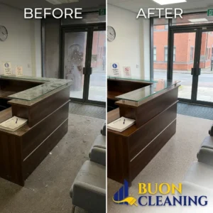 Before and after office reception area cleaning in Nottingham city centre