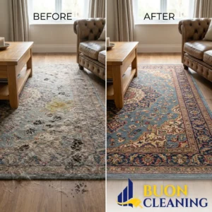 Before and after pet stain removal from a rug in Clifton Nottingham by Buon Cleaning