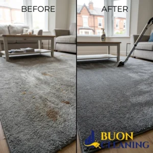Professional rug cleaning comparison in Ruddington Nottingham, half of the rug cleaned and half untouched