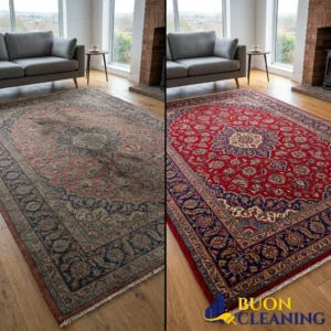 Before and after wool rug cleaning for a Wollaton Nottingham home by Buon Cleaning