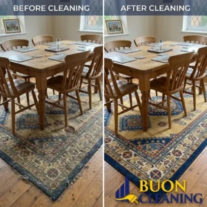 Before and after cleaning of a living room rug in Stapleford Nottingham by Buon Cleaning