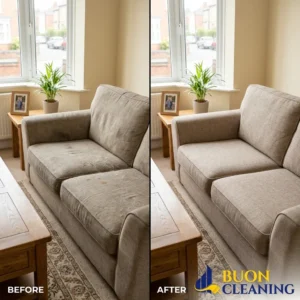 Upholstery cleaning comparison in Long Eaton with one cushion cleaned and one left untouched