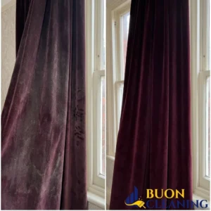 Before and after velvet curtain cleaning in West Bridgford Nottingham using a low moisture method