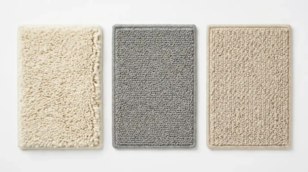 comparison of wool synthetic and light coloured carpet types