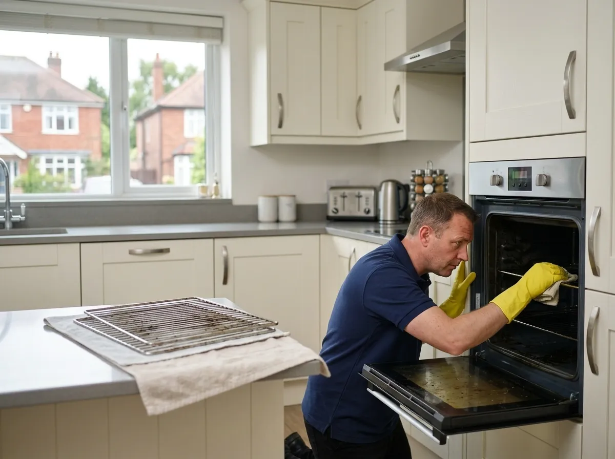 Buon Cleaning cleaner deep cleaning an oven in a Nottingham kitchen