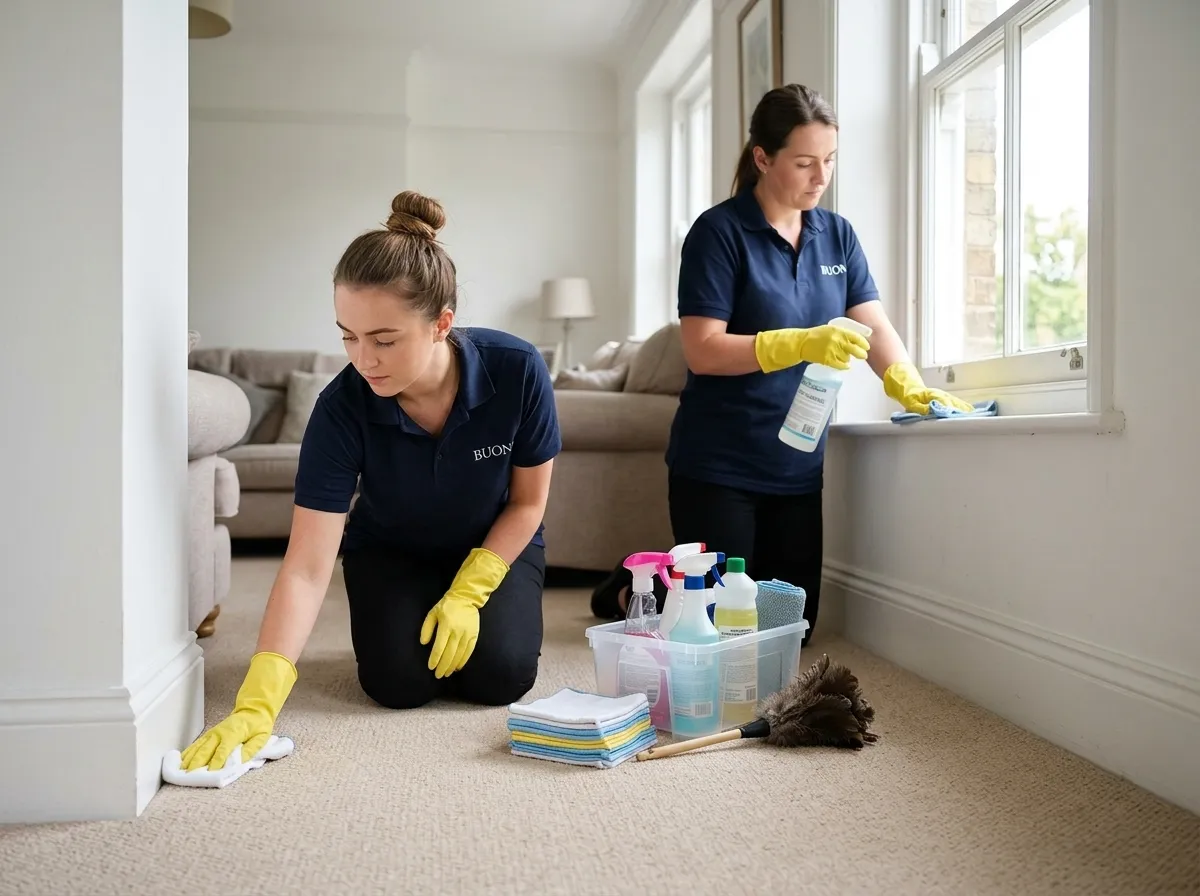 Two Buon Cleaning cleaners deep cleaning a living room in Nottingham